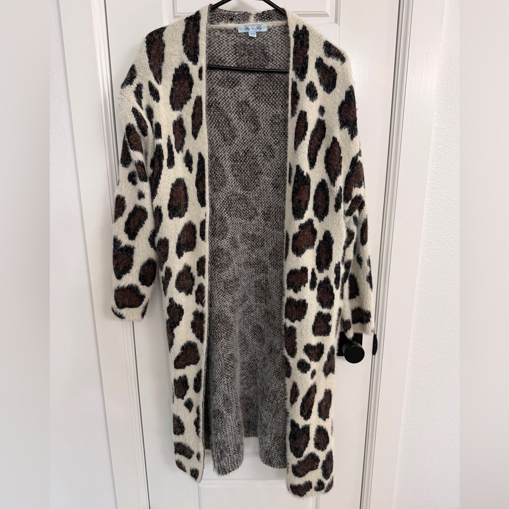She and Sky Leopard Print Cardigan - Black and Cream